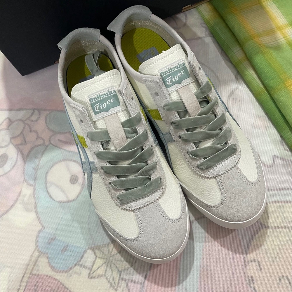 Onitsuka Tiger by Asics White with Light Gray and Lime Accent Sneakers - Picture 2 of 10